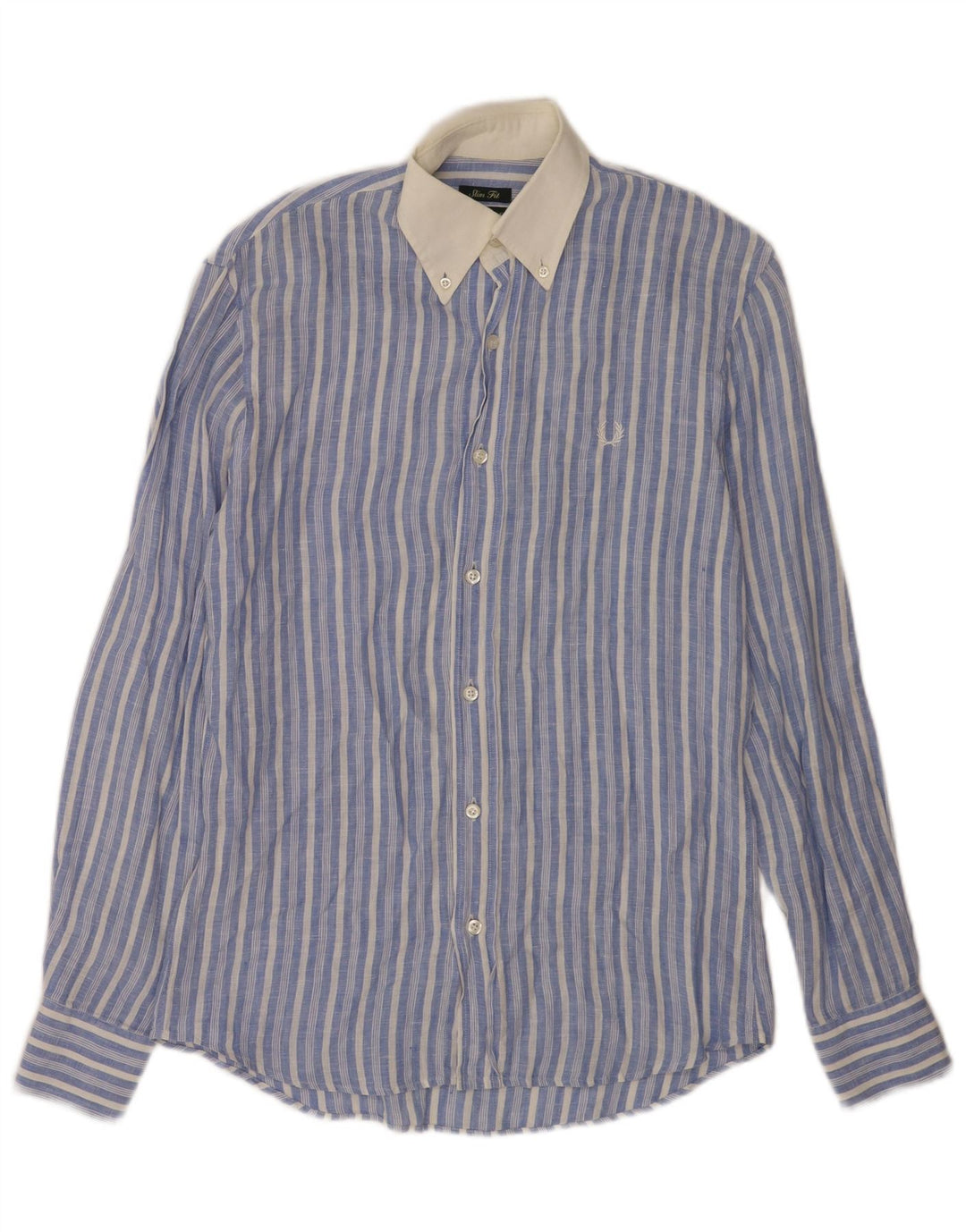 Fred Perry Herren-Slim-Fit-Hemd, klein, blau gestreift, Leinen
