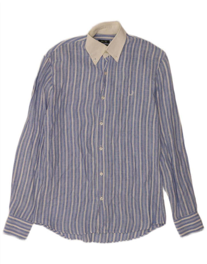 Fred Perry Herren-Slim-Fit-Hemd, klein, blau gestreift, Leinen