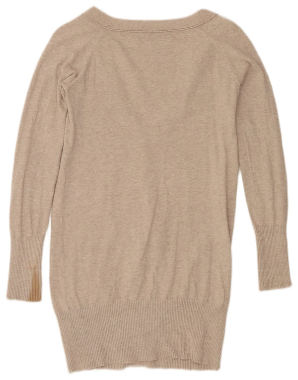 Zara Damen Longline-Cardigan-Pullover UK 10 Small Beige gesprenkelte Baumwolle