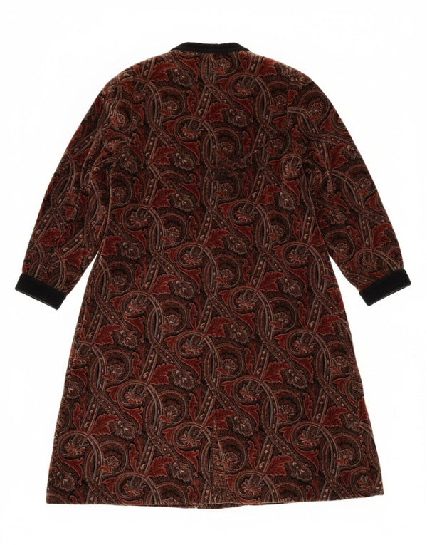 Vintage Damen Langarm-Samt-A-Linien-Kleid UK 12 Mittelbraun Paisley