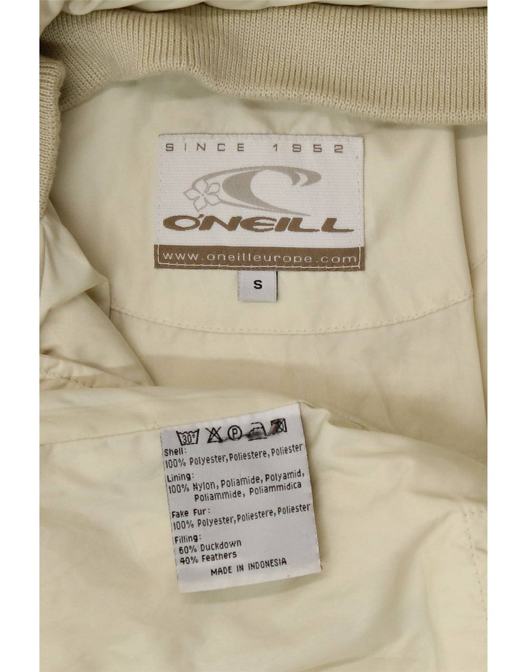 O'Neill wattierte Herrenjacke mit Kapuze, UK 36, Größe S, gebrochenes Weiß, Polyester