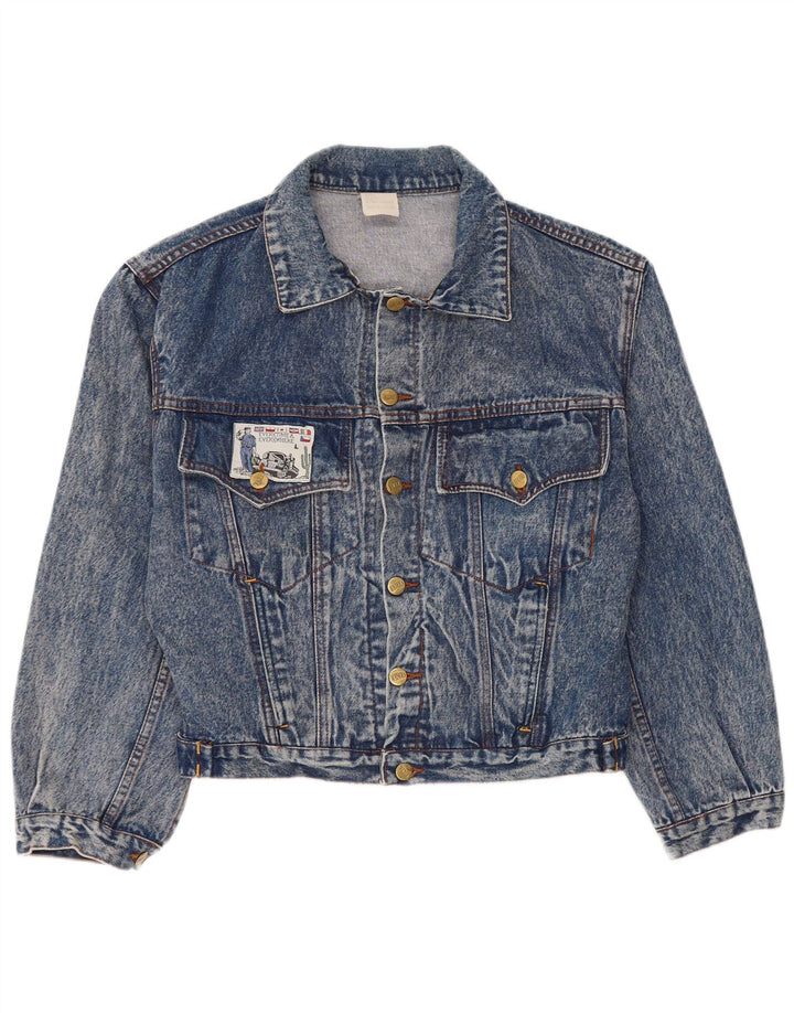 Lucia Mens Graphic Denim Jacket UK 36 Small Blue Cotton
