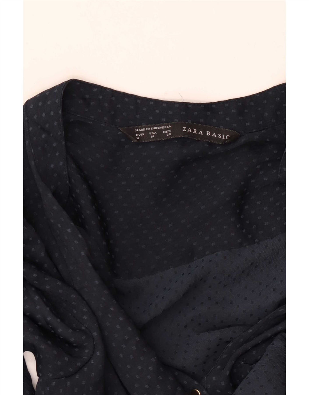 Zara Damen-Blusenoberteil mit 3/4-Ärmeln, UK-Gr. 44, mittleres Marineblau mit Flecken