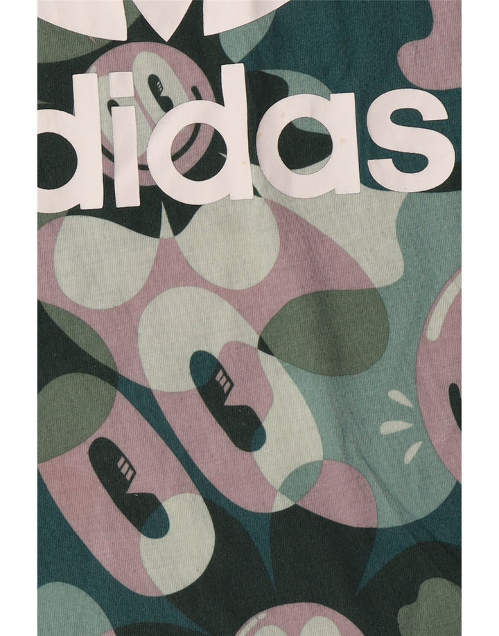 ADIDAS Womens Graphic T-Shirt Top UK 8 Small Green Camouflage Polyester Vintage Adidas and Second-Hand Adidas from Messina Hembry 