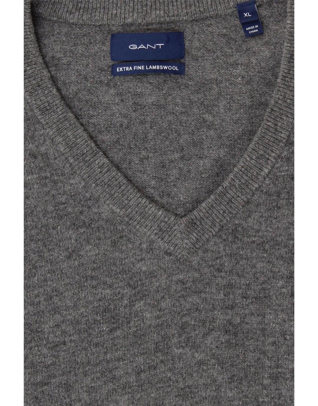 GANT Herren-Pullover mit V-Ausschnitt, XL, graue Lammwolle