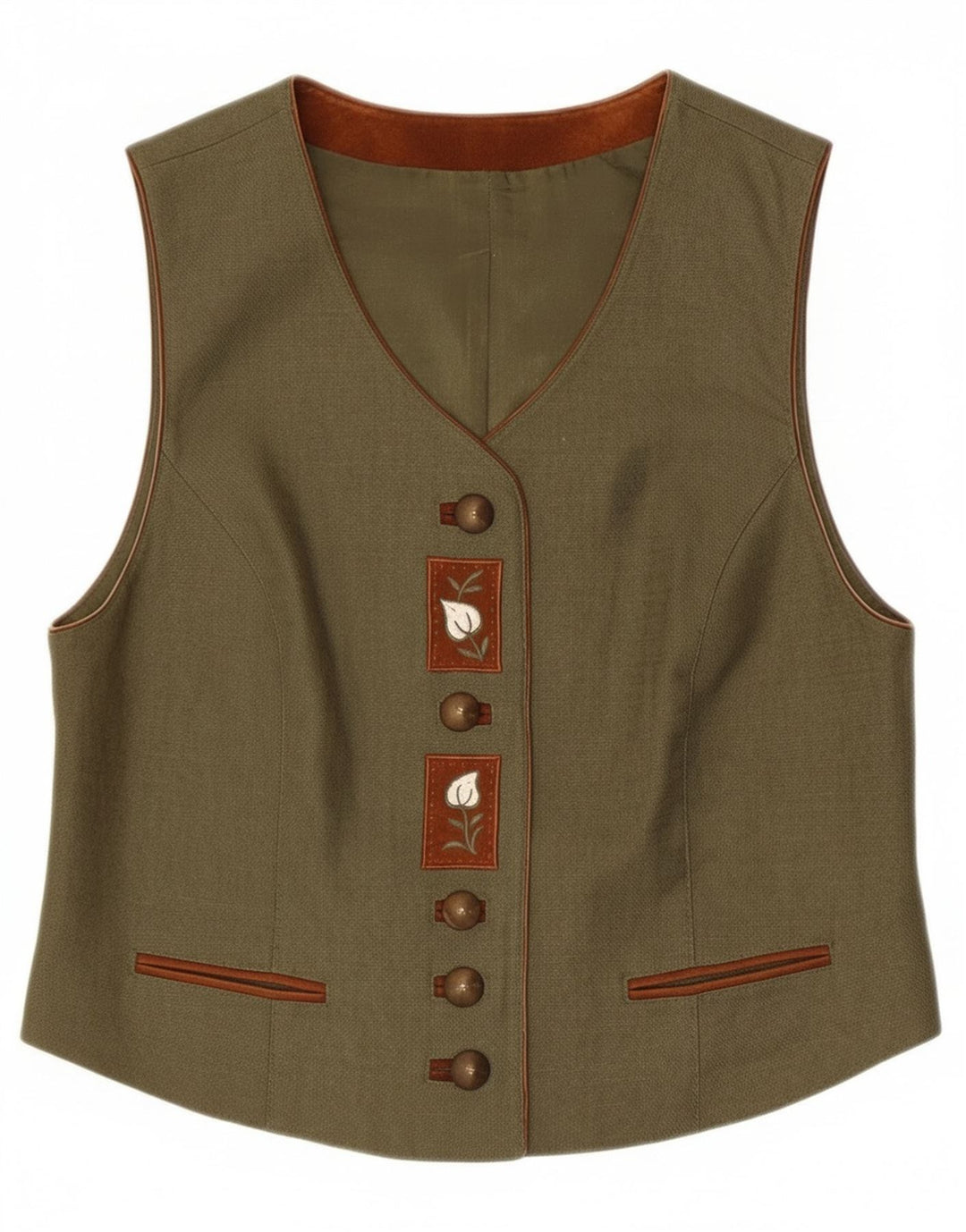C&A Damen Weste UK 14 Medium Khaki Floral Linen