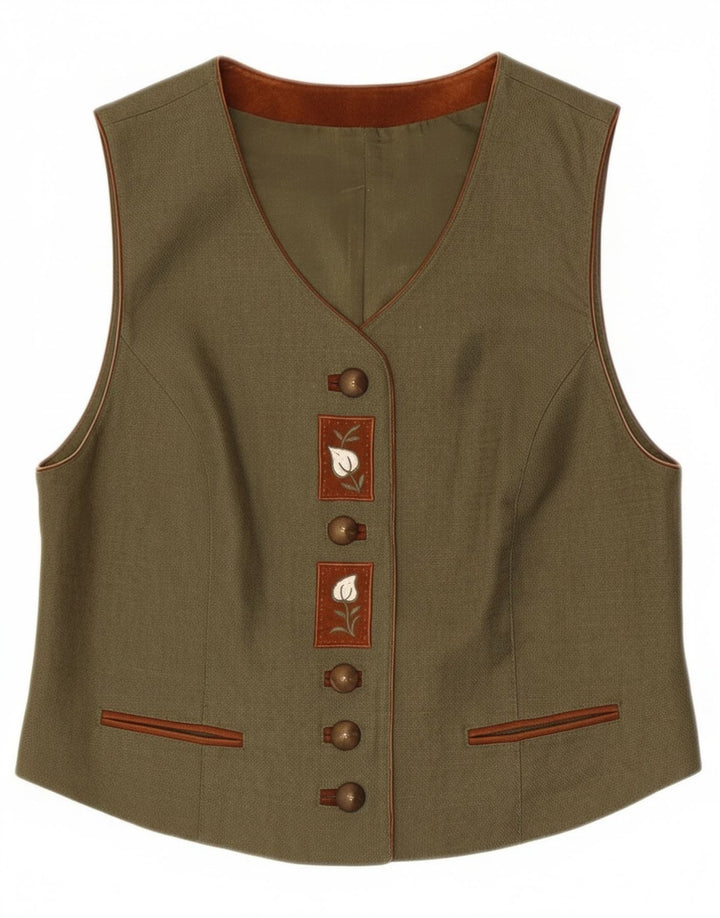C&A Damen Weste UK 14 Medium Khaki Floral Linen