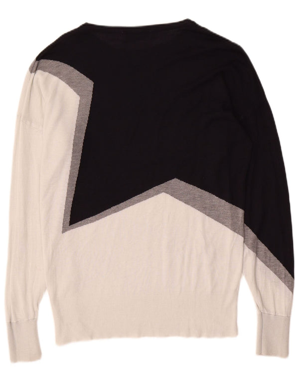 Zara Damen-Pullover mit U-Boot-Ausschnitt, Größe S, Marineblau, Farbblock