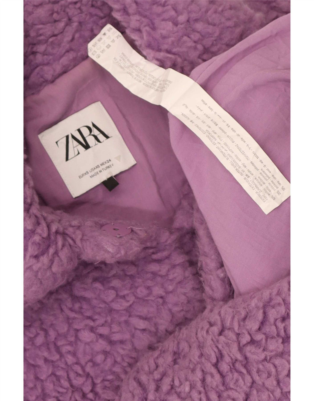 Zara Damen Teddybär-Übergroßer Mantel UK 6 XS Lila Acryl