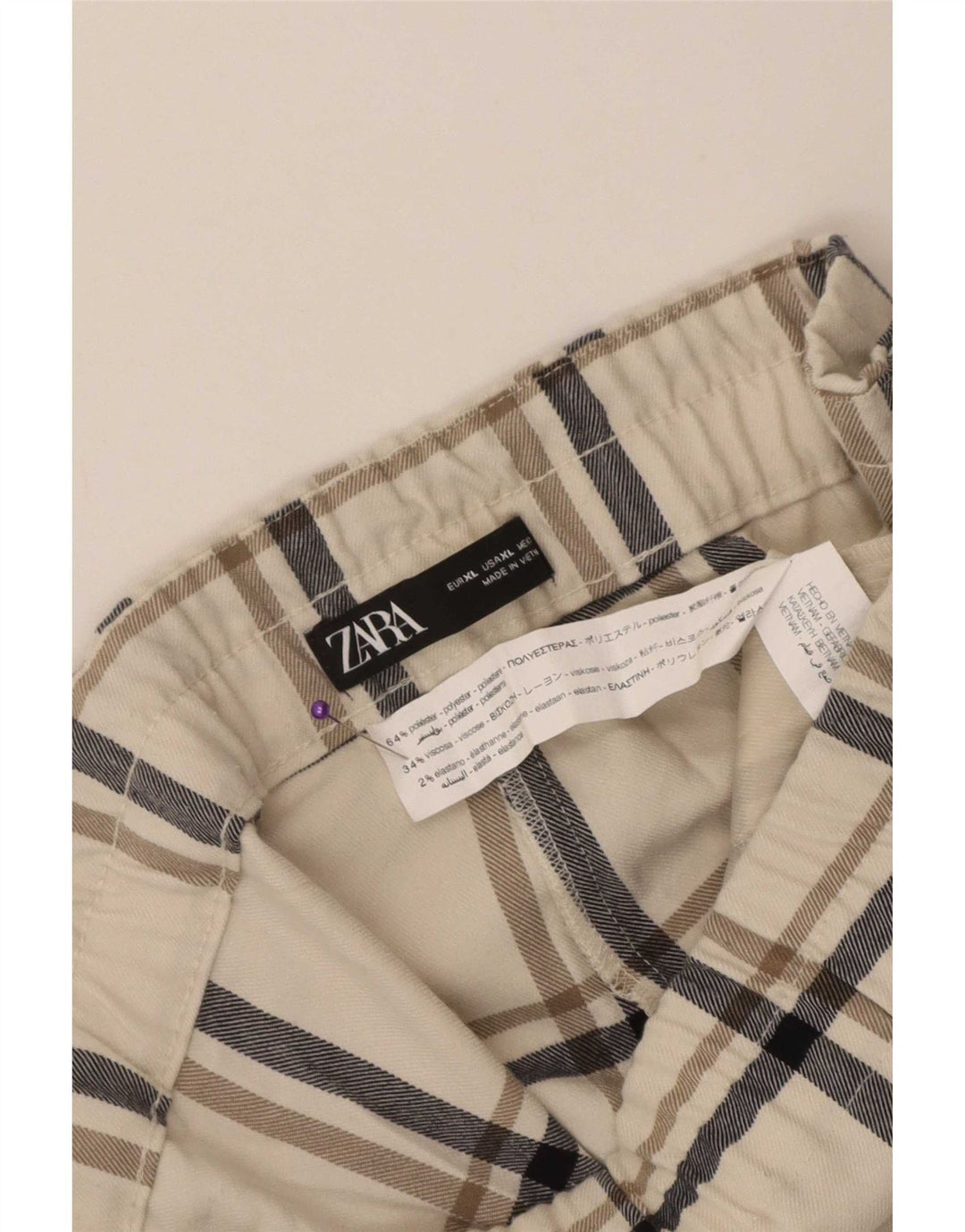 Zara Damen Kurze Hose XL W32 L24 Weiß kariertes Polyester