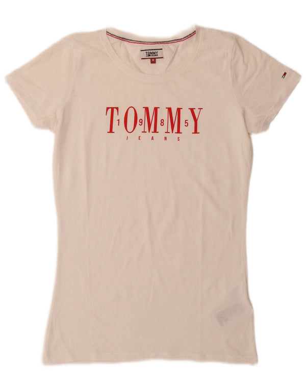 Tommy Hilfiger Damen-T-Shirt mit Grafik, UK 12, mittelweiße Baumwolle