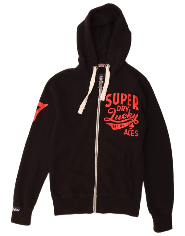 SUPERDRY Mens Graphic Zip Hoodie Sweater Small Black Cotton
