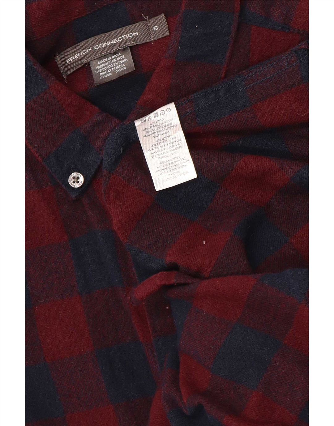 French Connection Herren-Flanellhemd, kleine rote Gingham-Baumwolle