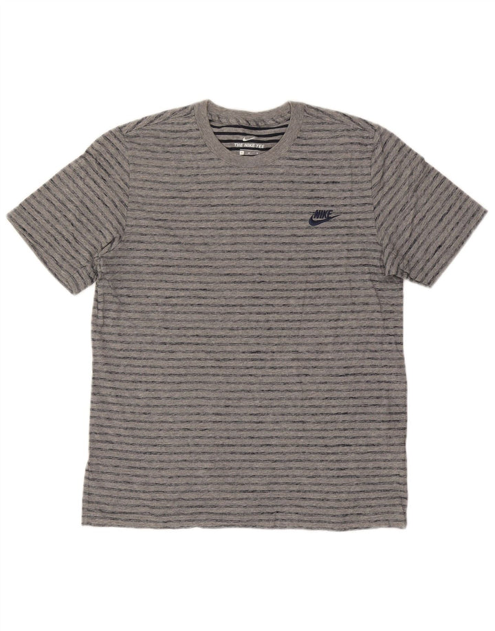 Nike Herren-T-Shirt aus mittelgrauer, gestreifter Baumwolle