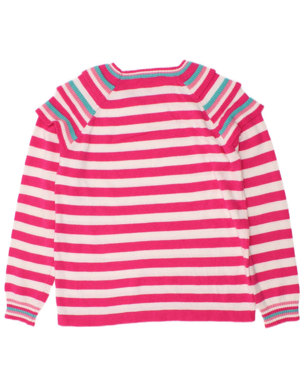 Benetton Mädchen-Pullover mit U-Boot-Ausschnitt, 7–8 Jahre, mittelrosa gestreift