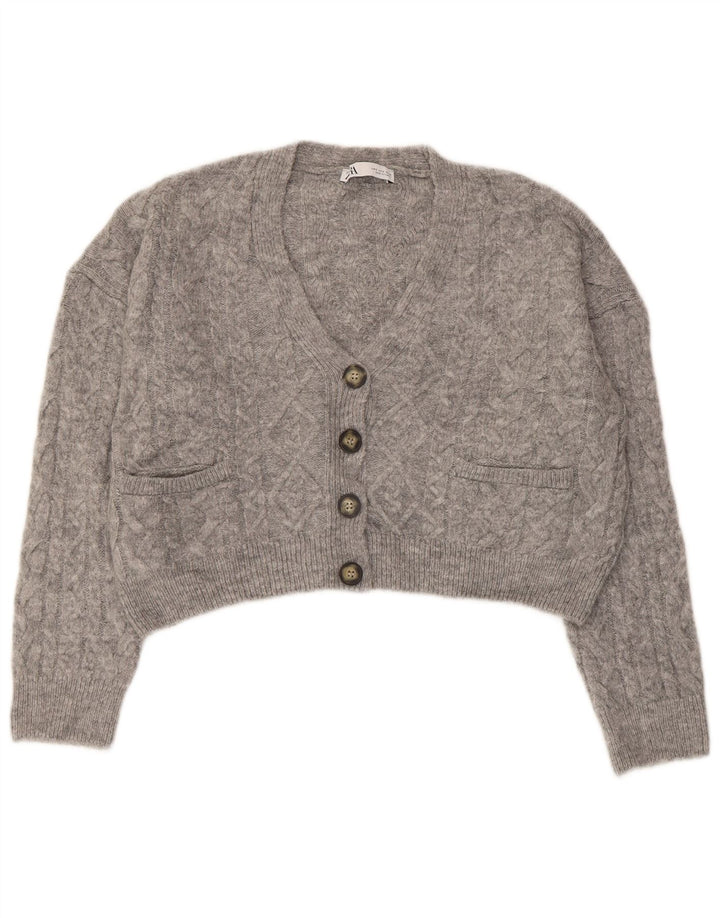 ZARA Damen Crop Oversized Cardigan Pullover UK 10 Small Grau