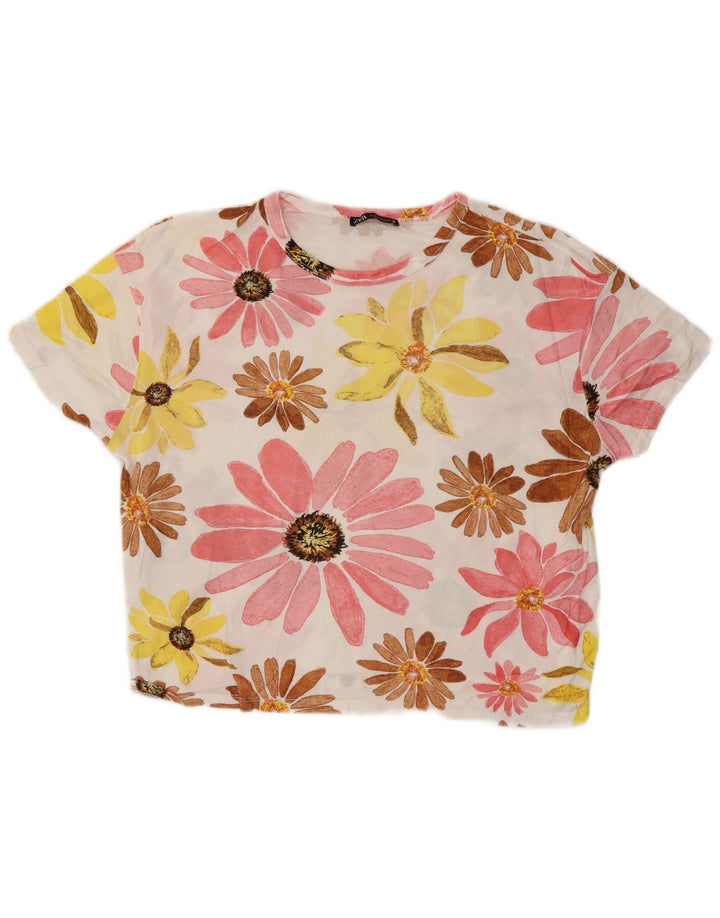 Übergroßes Grafik-T-Shirt-Oberteil von ZARA für Damen, Gr. 10, klein, mehrfarbig, mit Blumenmuster