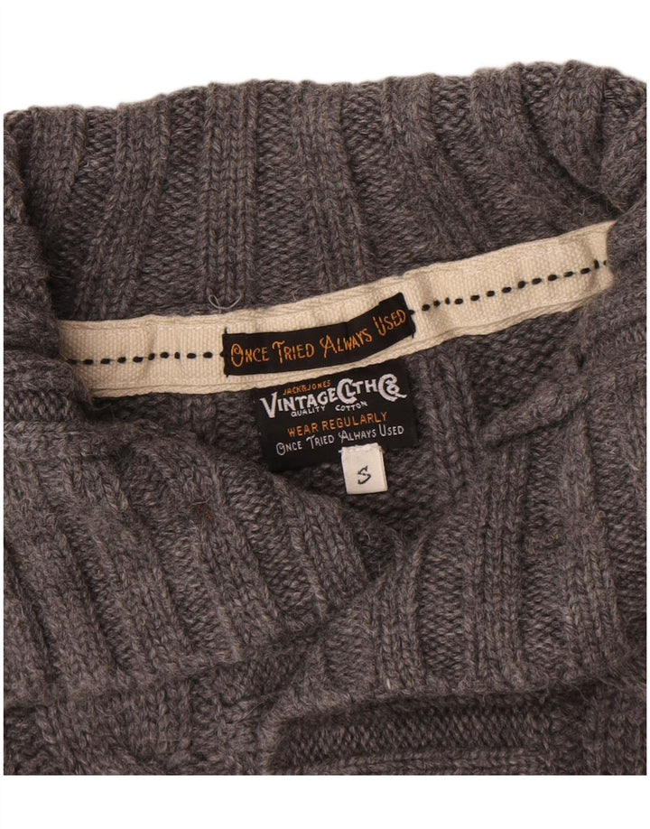 Jack & Jones Herren-Pullover mit Knopfkragen, Größe S, graue Wolle