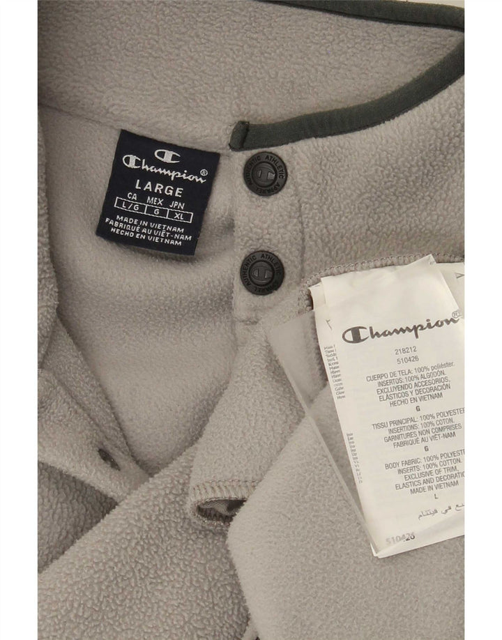 Champion Herren-Fleecepullover mit Knopfkragen, Größe L, Grau, Polyester