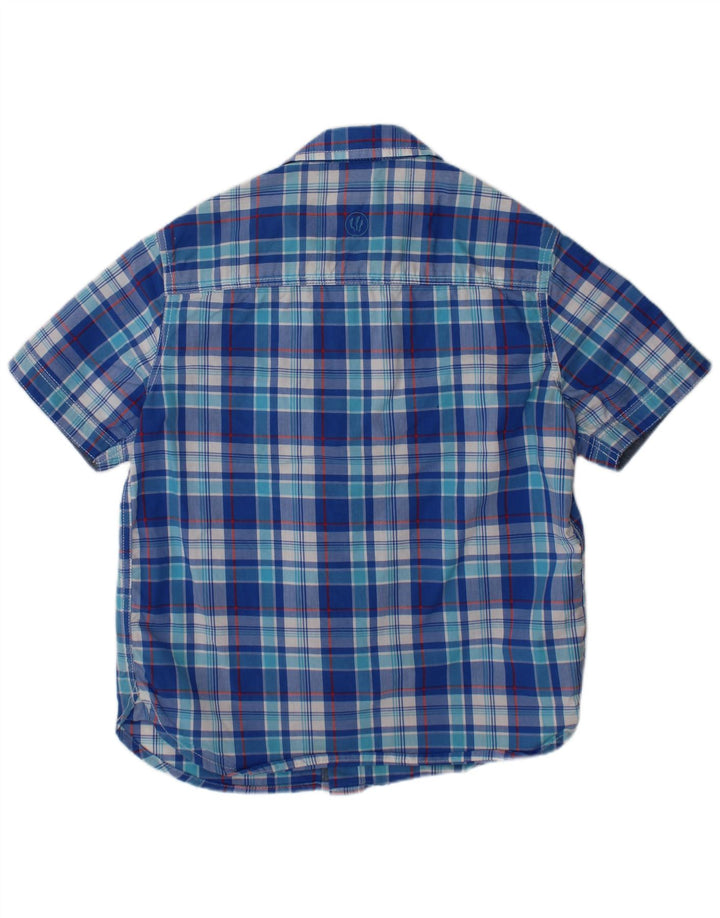 FAT FACE Boys Short Sleeve Shirt 6-7 Years Blue Check Cotton
