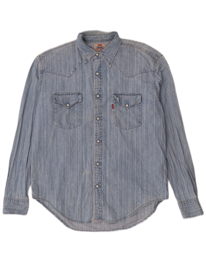 Levi's Herren-Jeanshemd, groß, blaue Nadelstreifen-Baumwolle