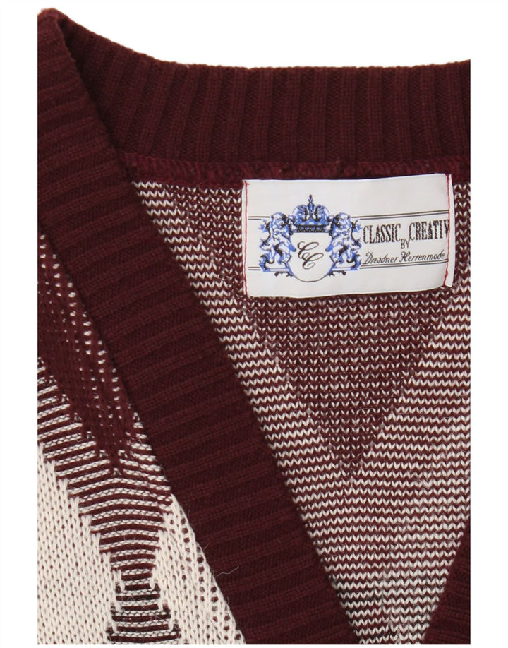 Vintage Herren Strickjacke Pullover Groß Burgund Argyle/Diamant