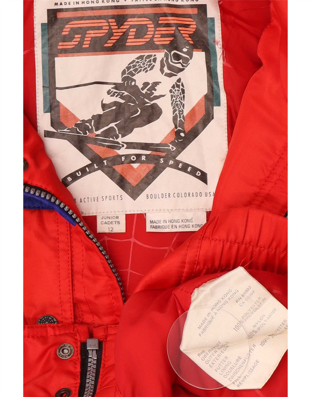 Spyder Jungen-Skijacke mit Kapuze, 11–12 Jahre, rotes Farbblock-Polyester