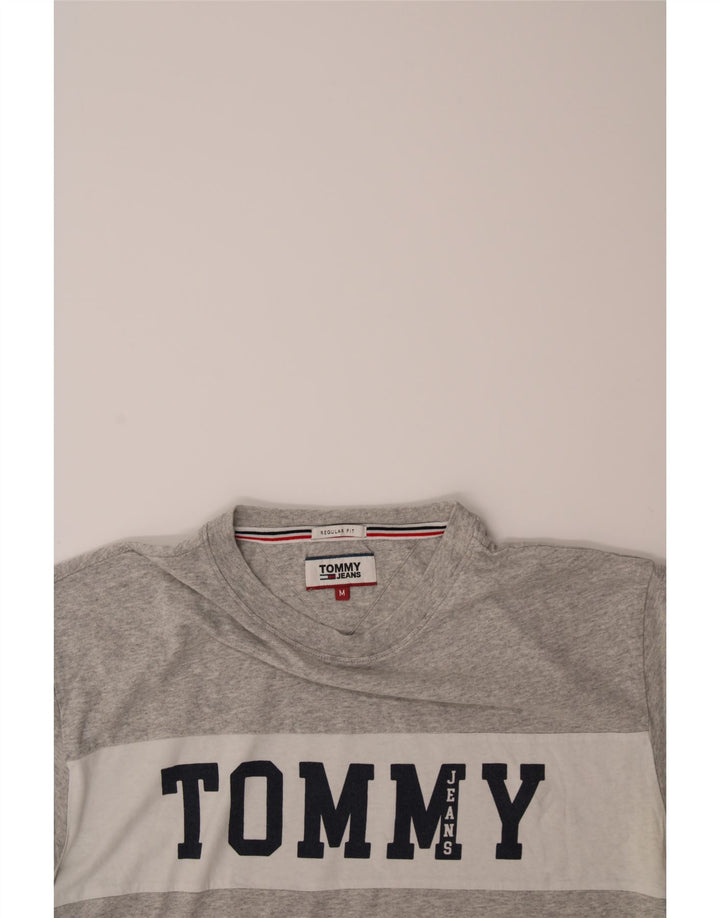 TOMMY HILFIGER Mens Graphic T-Shirt Top Medium Grey Colourblock Vintage Tommy Hilfiger and Second-Hand Tommy Hilfiger from Messina Hembry 