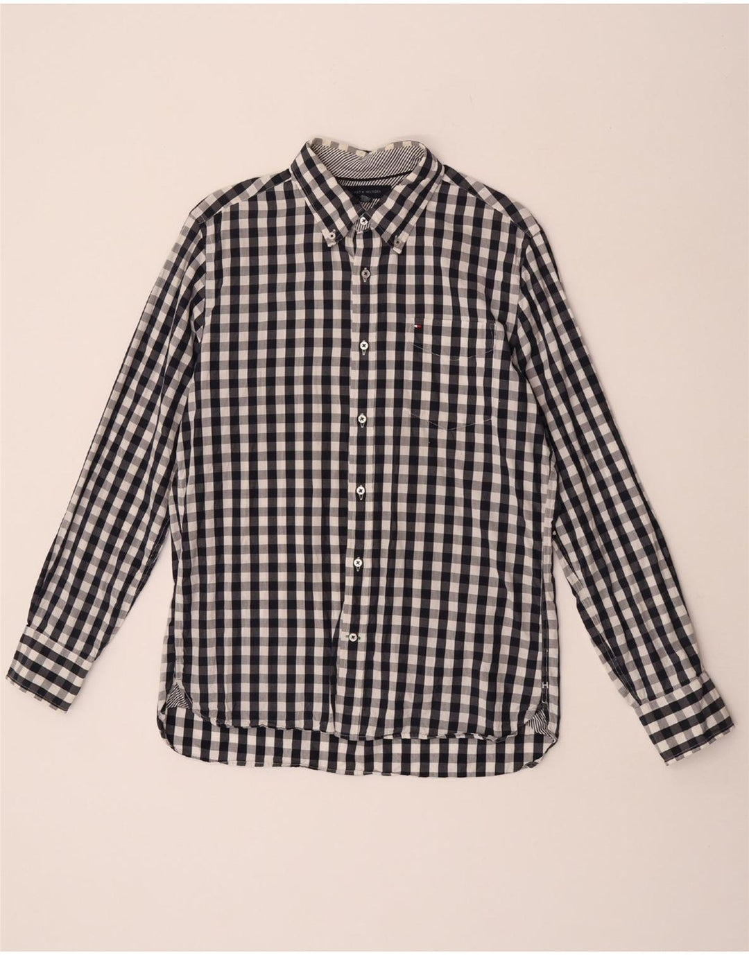 Tommy Hilfiger Herren-Hemd mit individueller Passform, Größe 15 1/2 16, mittelblauer Gingham-Karomuster