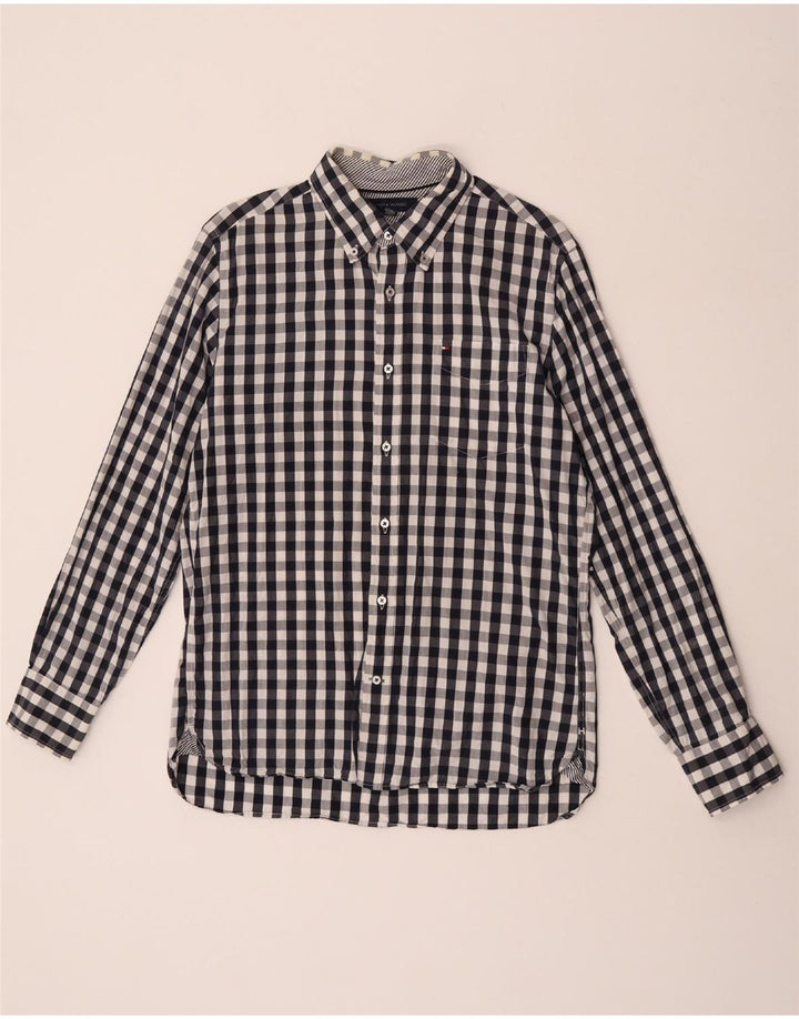 Tommy Hilfiger Herren-Hemd mit individueller Passform, Größe 15 1/2 16, mittelblauer Gingham-Karomuster