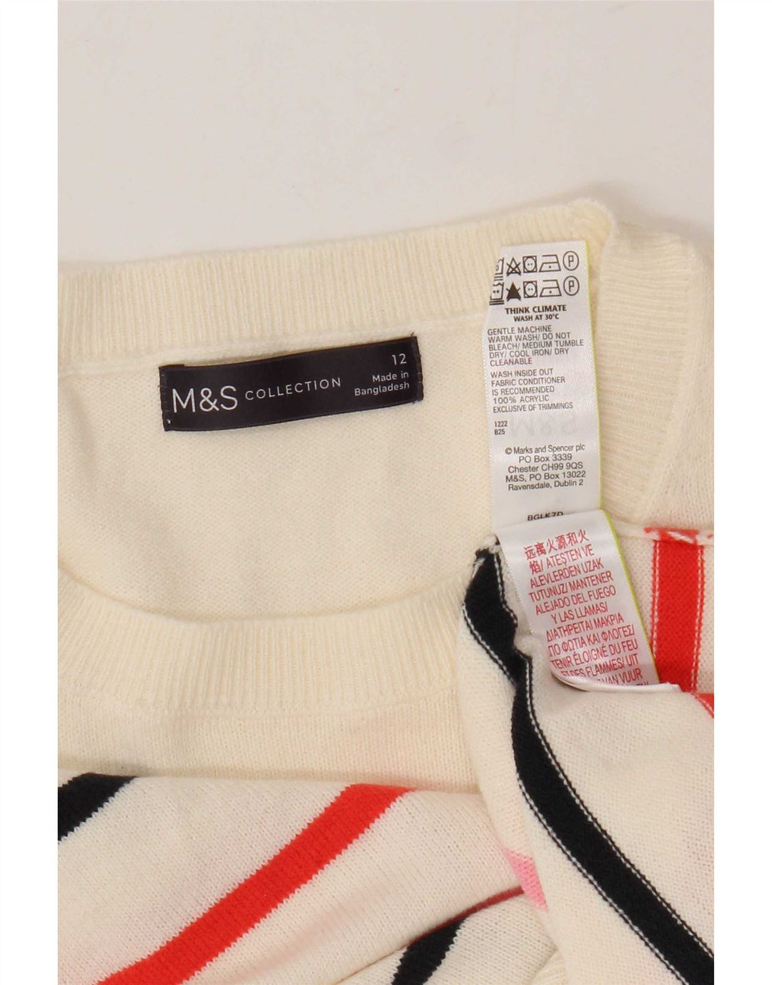 Marks & Spencer Damen-Pullover mit Rundhalsausschnitt, Gr. 12, mittelweiß gestreift