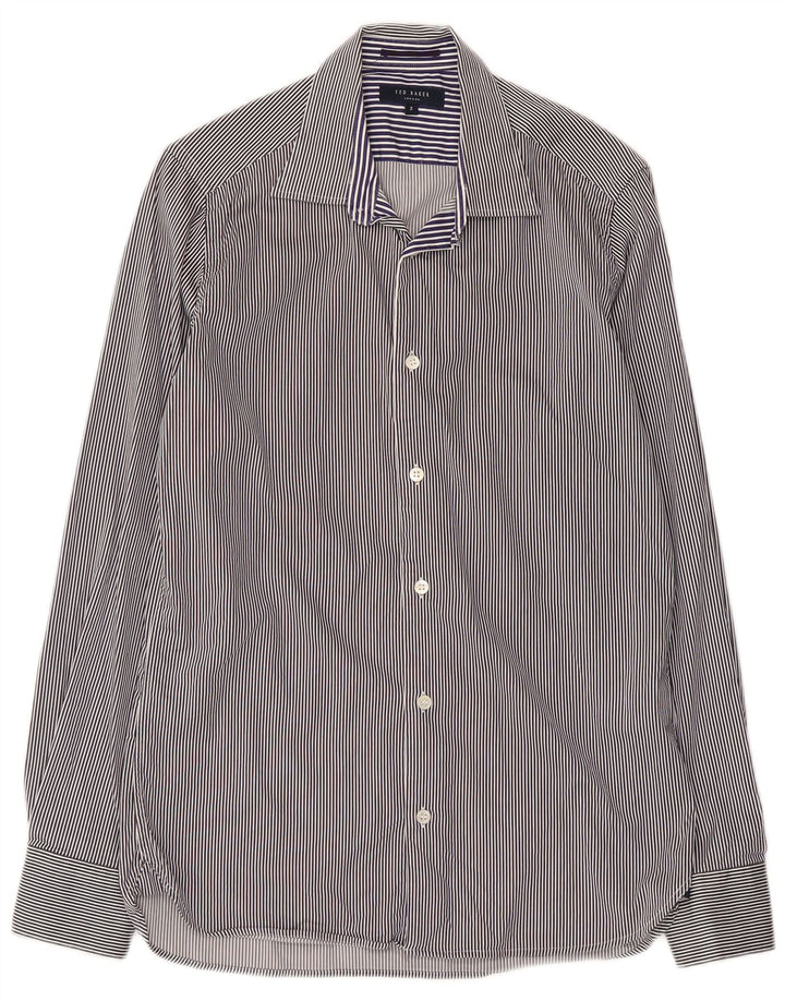 Ted Baker Herrenhemd, Größe 2, klein, marineblau, gestreift, Baumwolle