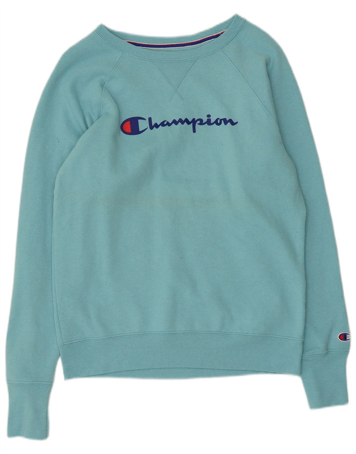 Champion Damen Grafik-Sweatshirt-Pullover UK 10 Small Blau Polyester