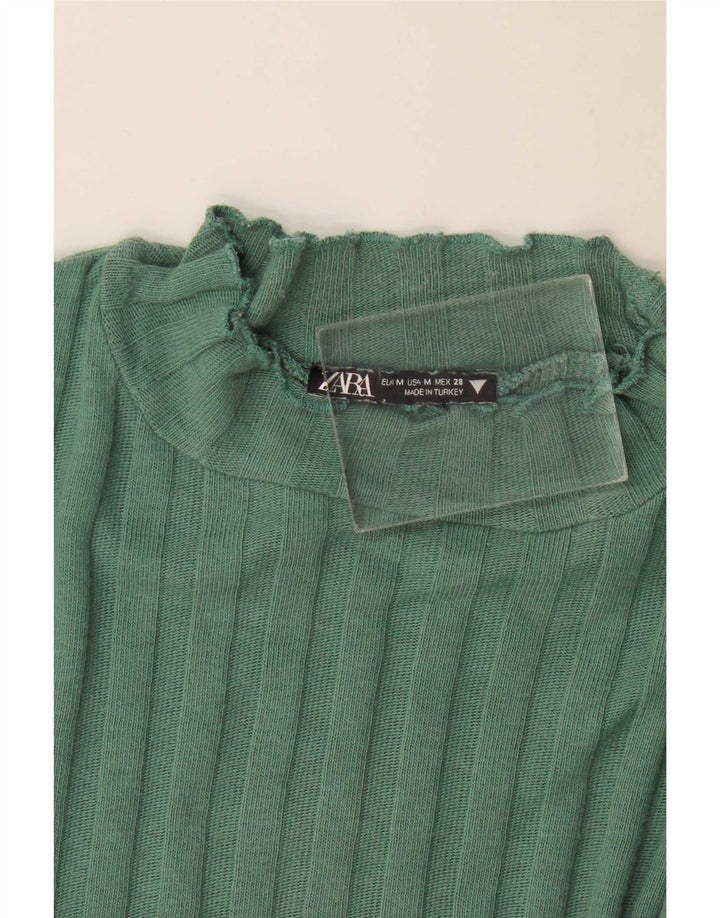 Zara Damen Crop Top Langarm UK 12 Mittelgrün