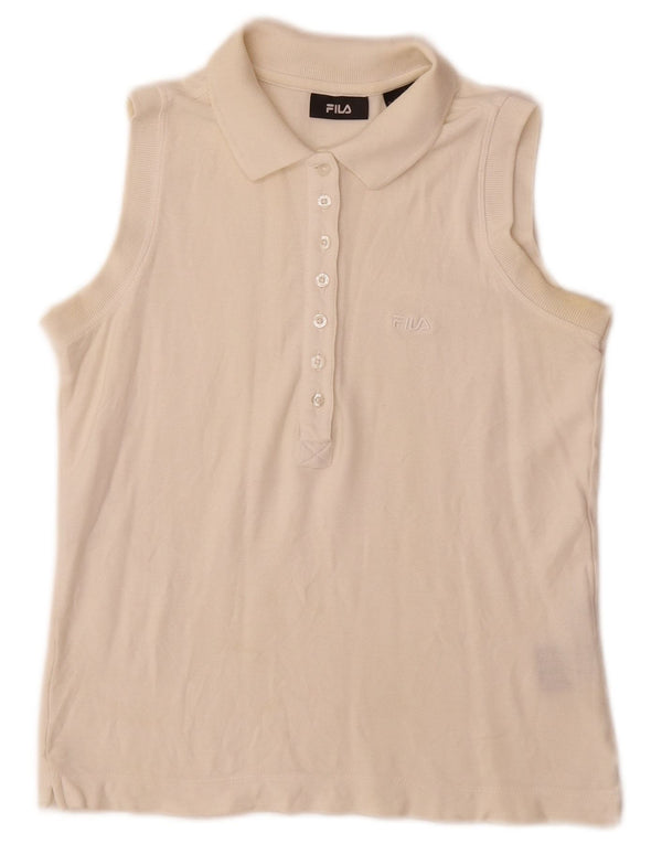 Fila Damen Ärmelloses Poloshirt UK 12 Mittelweiße Baumwolle