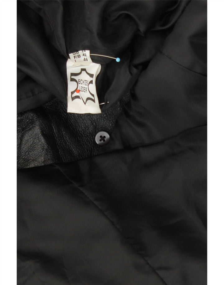 Vintage Damen Ledermantel UK 14 Großes schwarzes Leder