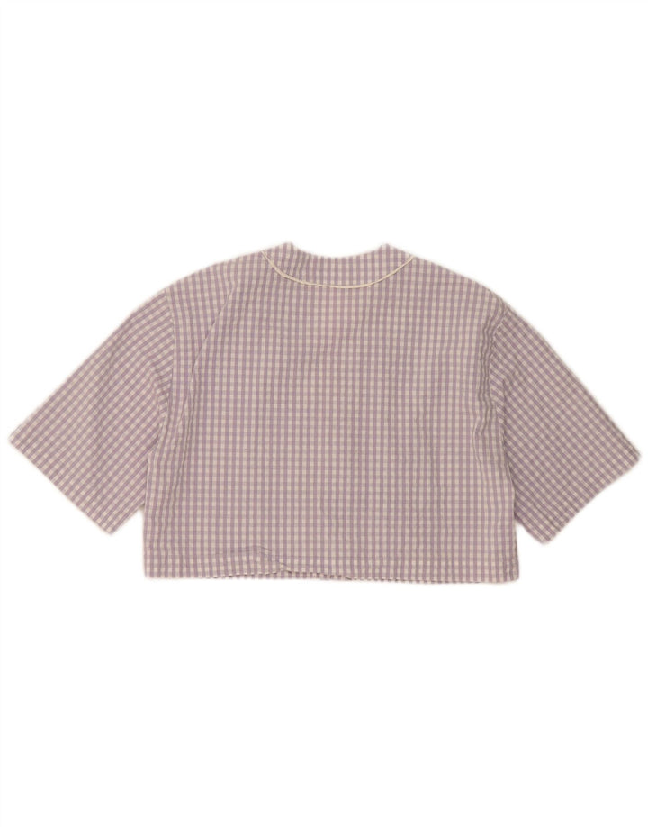 Zara Damen Crop-Oversize-Hemdbluse, UK 14, mittelviolette Karo-Baumwolle