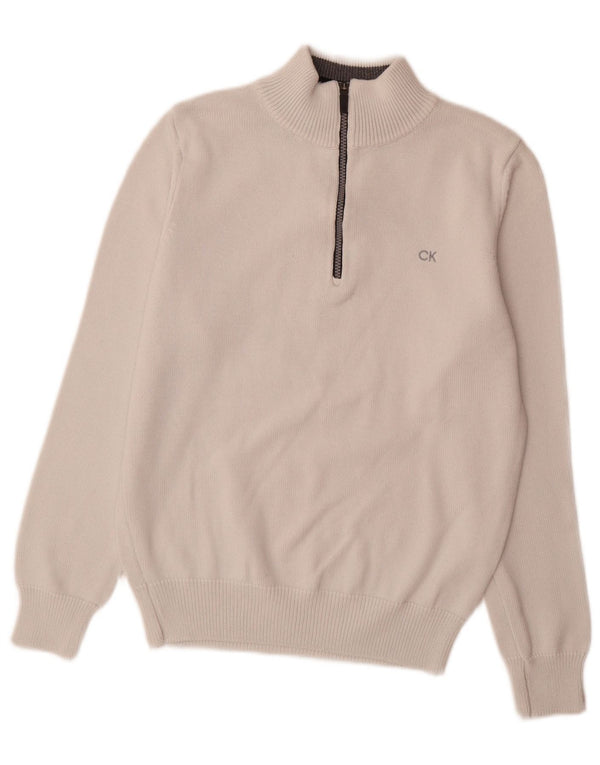 Calvin Klein Herren-Pullover mit Reißverschluss, Größe S, weiße Baumwolle