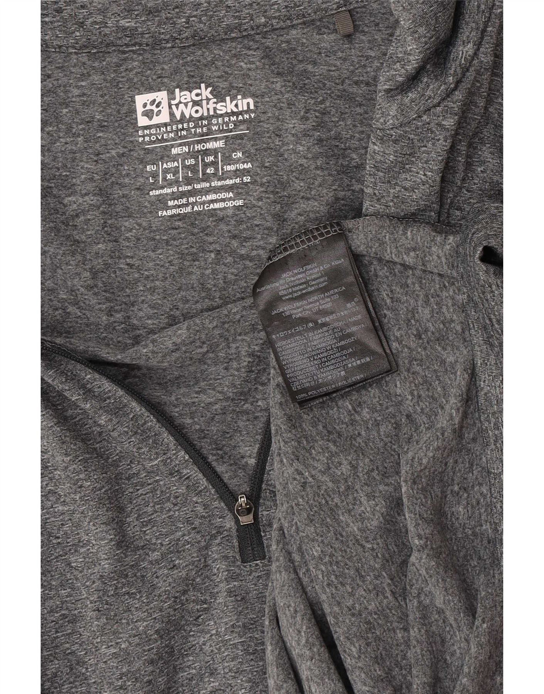 Jack Wolfskin Herren-Pullover-Trainingsanzugoberteil mit Reißverschluss, UK 42, Größe L, Grau
