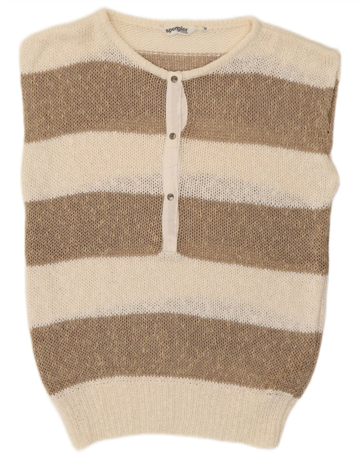 Vintage Damen Weste Tank Top EU 36 Small Beige gestreift Polyacryl