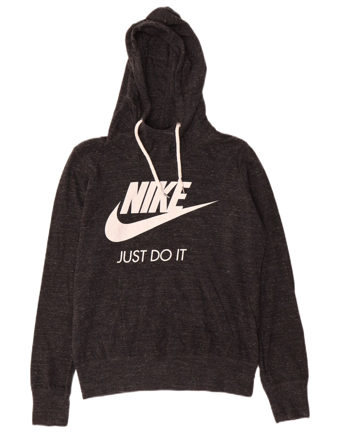 NIKE Womens Graphic Hoodie Pullover UK 14 Mittelgrau gefleckte Baumwolle
