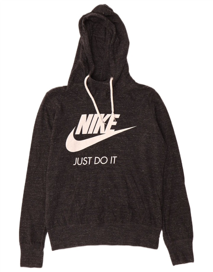 NIKE Womens Graphic Hoodie Pullover UK 14 Mittelgrau gefleckte Baumwolle