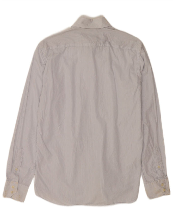 Massimo Dutti Herren-Hemd mit lässiger Passform, mittelblaue Nadelstreifen-Baumwolle