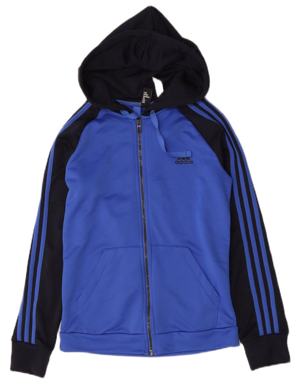 Adidas Damen Zip Hoodie Pullover UK 12/14 Mittelblaues Colourblock-Polyester