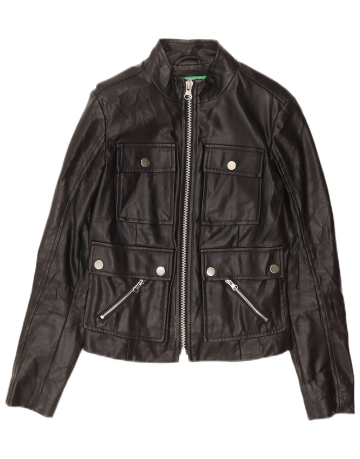 Benetton Damen Kunstlederjacke UK 8 Small Schwarz Polyester