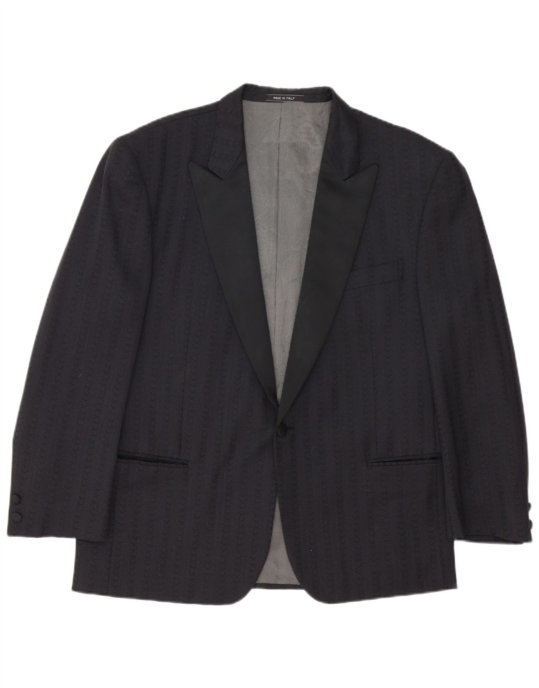 Vintage Herren 1 Knopf Blazer Jacke IT 54 2XL Marineblau gestreifte Schurwolle