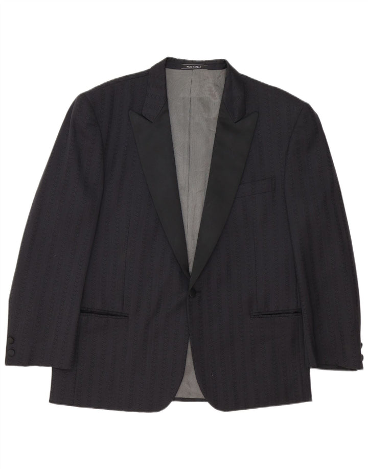 Vintage Herren 1 Knopf Blazer Jacke IT 54 2XL Marineblau gestreifte Schurwolle