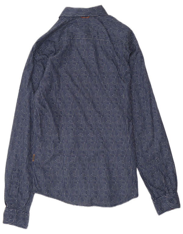 Hugo Boss Mens Shirt Medium Navy Blue Spotted Cotton