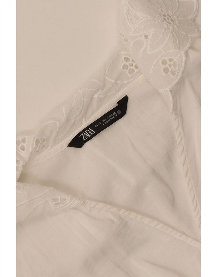 Zara Damen Crop Bluse Top UK 10 Small Weiß