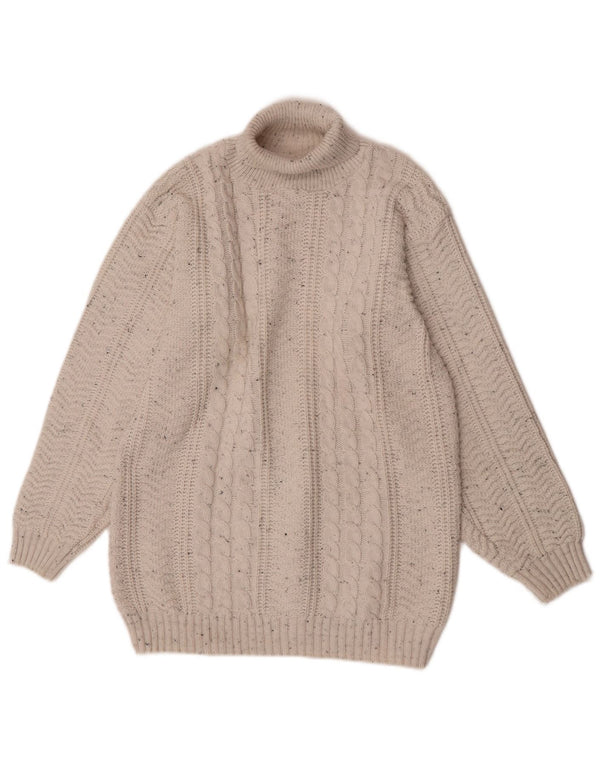 Vintage Herren Rollkragenpullover XL Weiß geflecktes Acryl